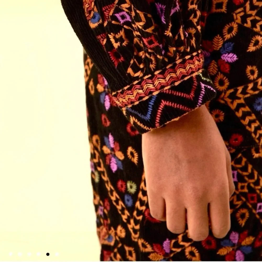 NEW RARE FARM Rio Embroidered Long Sleeve Jumpsuit Corduroy Floral Black $495 XL - Picture 5 of 16